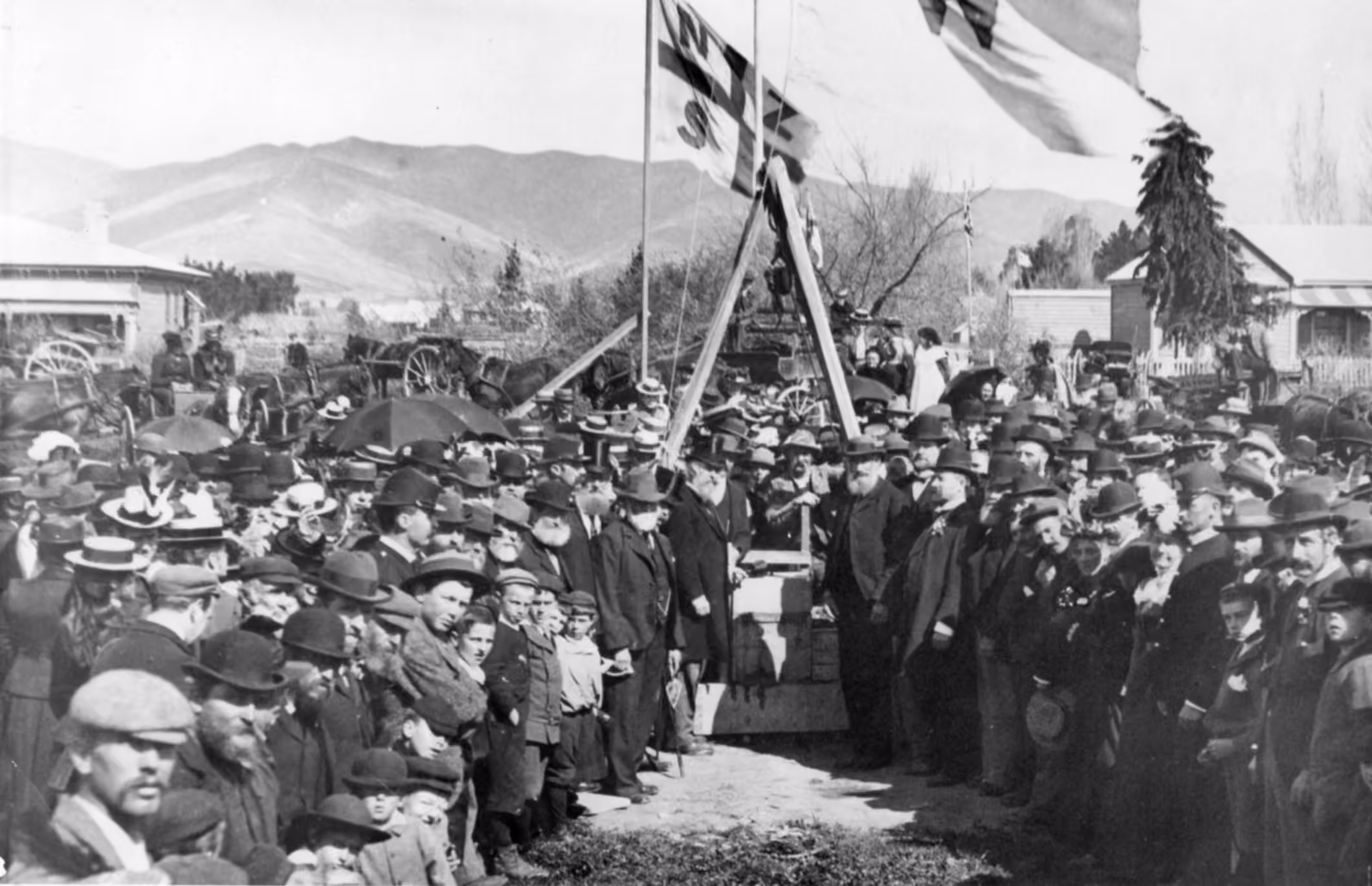 Historic photograph of a crowd gathered for the laying of Marlborough High School’s foundation stone.